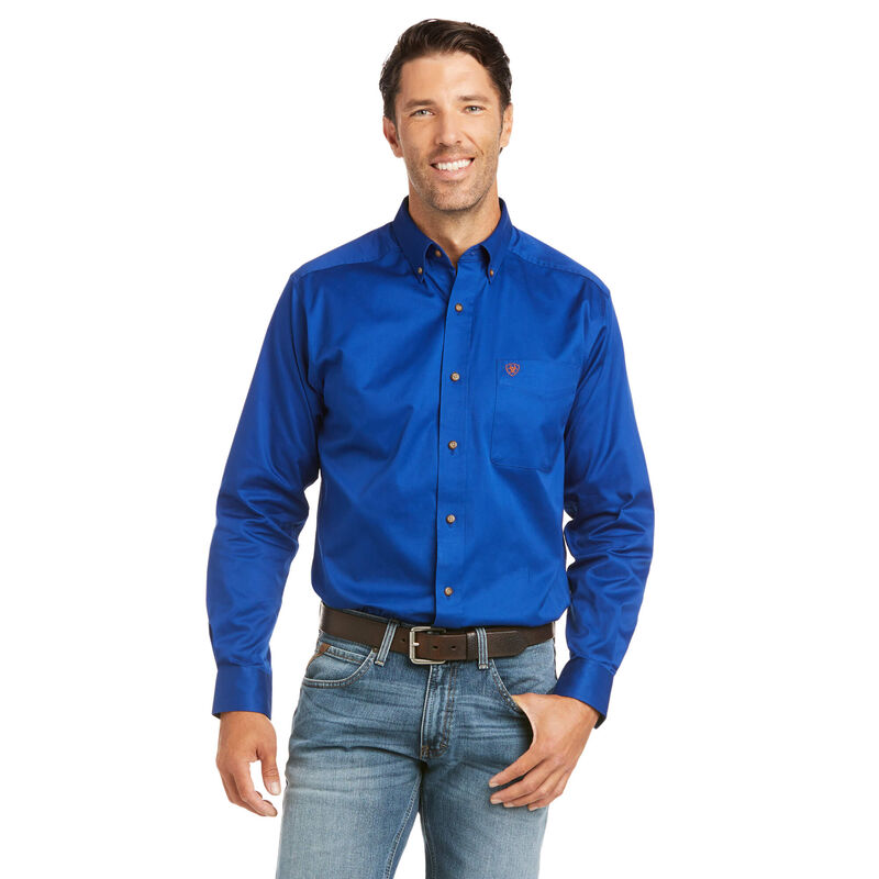 Camisas Ariat Solid Twill Fitted Azules Hombre - Chile 186-TJMLGU